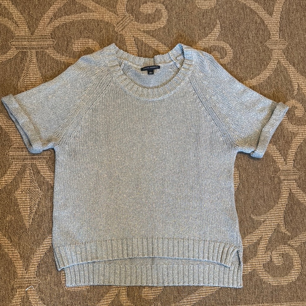 Banana Republic XL Gray Metallic Shimmer Knit Short Sleeve Sweater Pullover